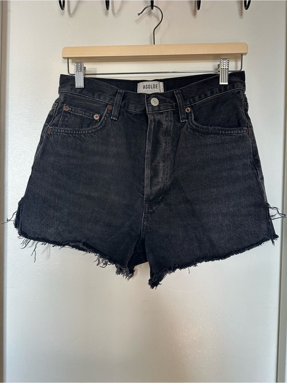 AGOLDE Dee Black Denim Cutoff Shorts